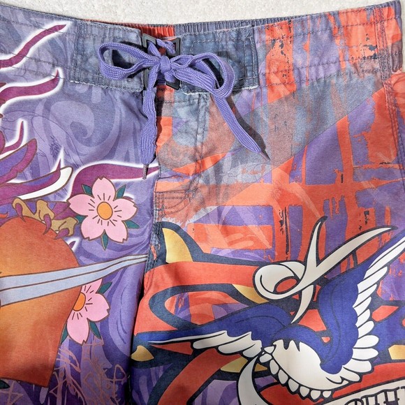 Tattoo Tattoo By Free Spirit Board Shorts Love Blues Purple Orange Mens Med - Picture 3 of 6